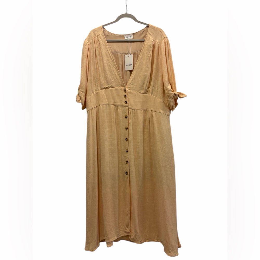 NWT Heyson Wedding Guest Cottage Vacation Yellow Tan Button-Front Midi Dress 2XL